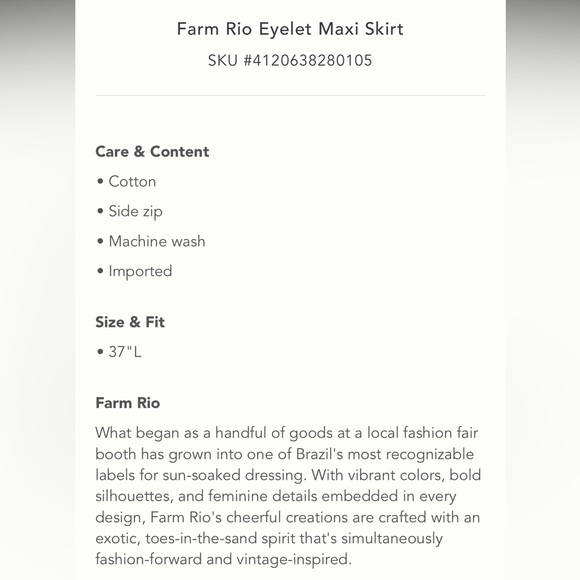 Anthropologie NWT Farm Rio Eyelet Maxi Skirt Size XS. - Picture 9 of 11